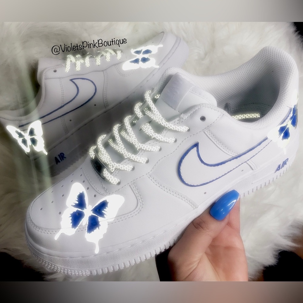 Custom Nike Air Force 1 Reflective Butterflies Women's Hand Painted Custom